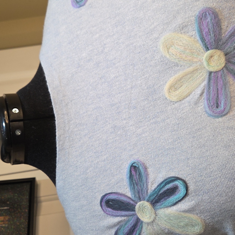 Nwt 1x Elegant Women's Sweater with Floral Accents Light Blue 34 Sleeve - Picture 4 of 14